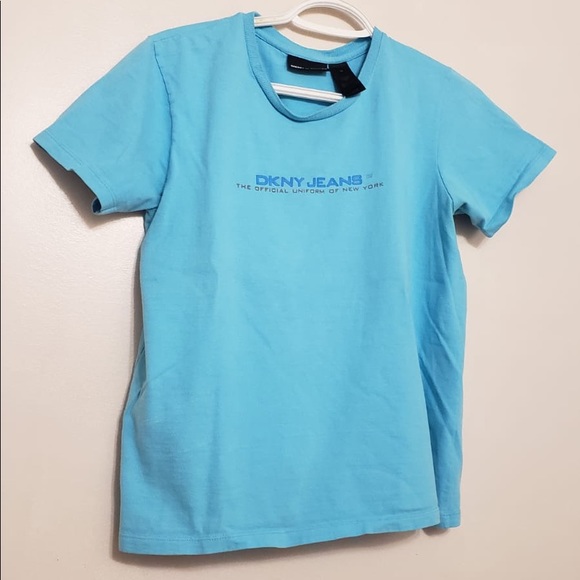 ❄️3/$50 DKNY Classic Sky Blue Y2K Logo T-Shirt - Picture 1 of 5